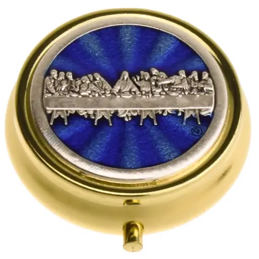 [HSD-75D40DC] Hostiedoosje verguld 'Laatse Avond/blauw - D 40mm