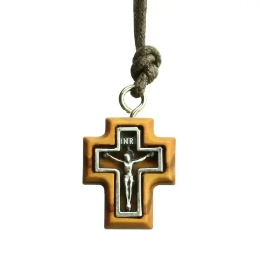 [KOK-35M04] Cross with cord - Metall cross insert - olive wood (20x24mm)