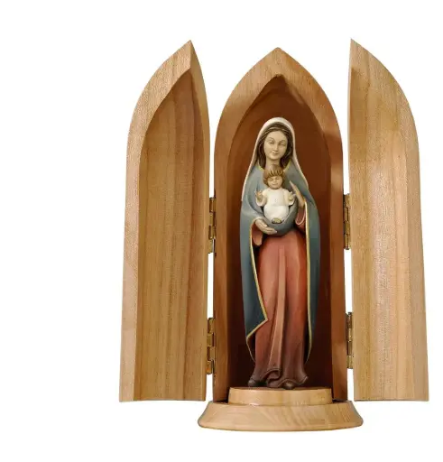 [BLD-57NCHOLKM0310L] Niche + Vierge et enfant - bois sculpt/couleur - 10cm/14cm