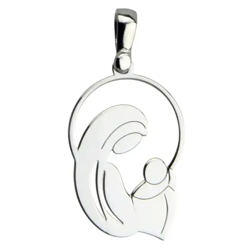 [MDZ-55M01] Praying Virgin Medal - 925% Silver/rhodium (14x17mm)