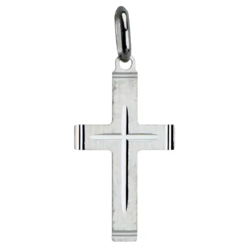 [HKZ-55M06] Halskreuz geschliefen  - Silber 925% rhodiert (13x20mm)