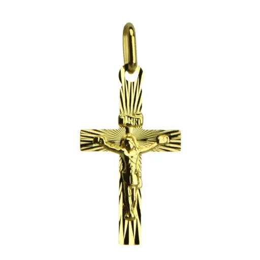 [HKP-55M07] Croix rayonnée/christ - Ag 925‰ Plaqué Or (13x20mm)