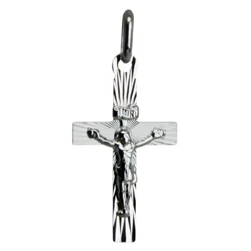 [HKZ-55M07] Croix rayonnée/christ - Ag 925‰ Rhodié (13x20mm)