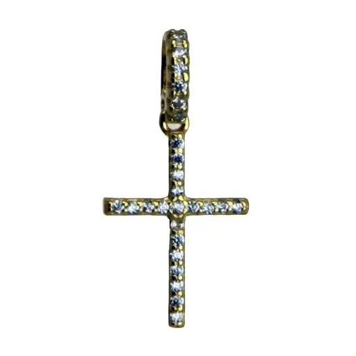 [HKP-55M09] Halskreuz mit Zirkonensteine - Silber 925% vergoldet (11x15mm)
