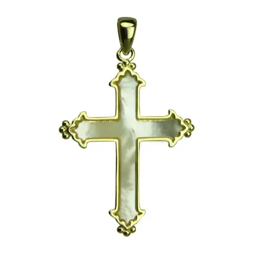 [HKP-55M10] Croix avec nacre - Ag 925‰ Plaqué Or (21x25mm)
