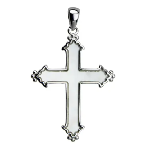 [HKZ-55M10] Halskreuz mit Perlemutt - Silber 925% rhodiert (21x25mm)