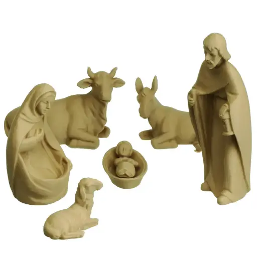 [KGR-47LK01G06] Kerstfiguren modern/3-D - 7-delig - houtkleur (120mm)