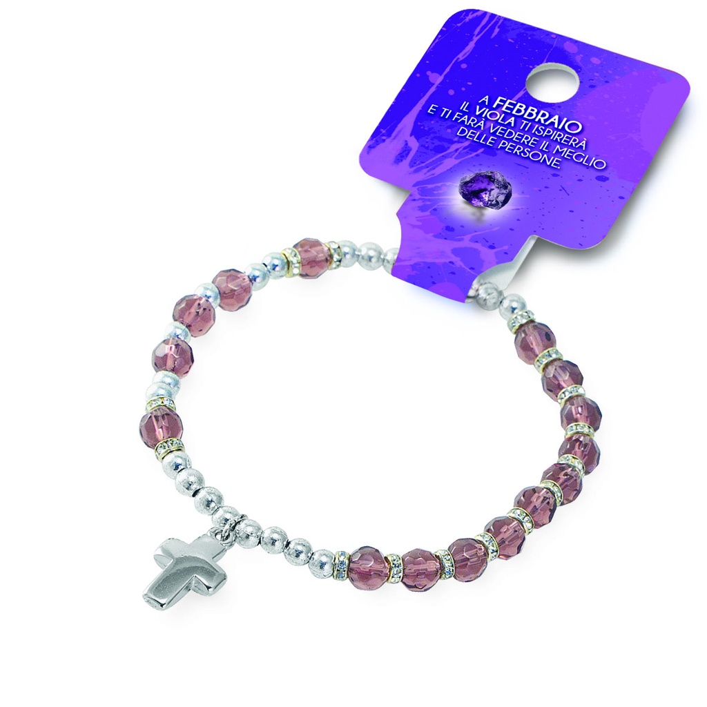 Armband v/d maand 'Februari' - imitatie kristal/amethist (Ø6mm)