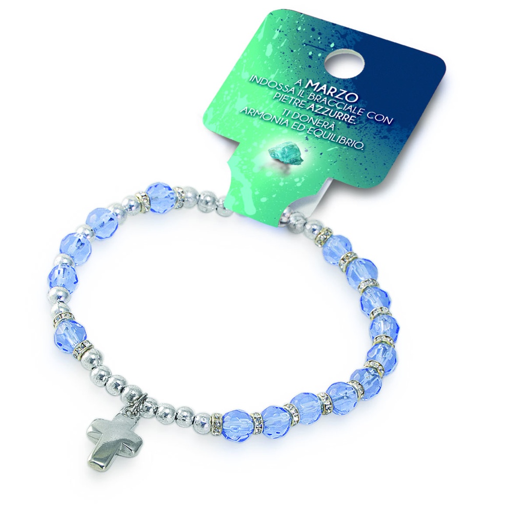 Bracelet du mois 'Mars' - imitation cristal/bleu aigue-marine (Ø6mm)