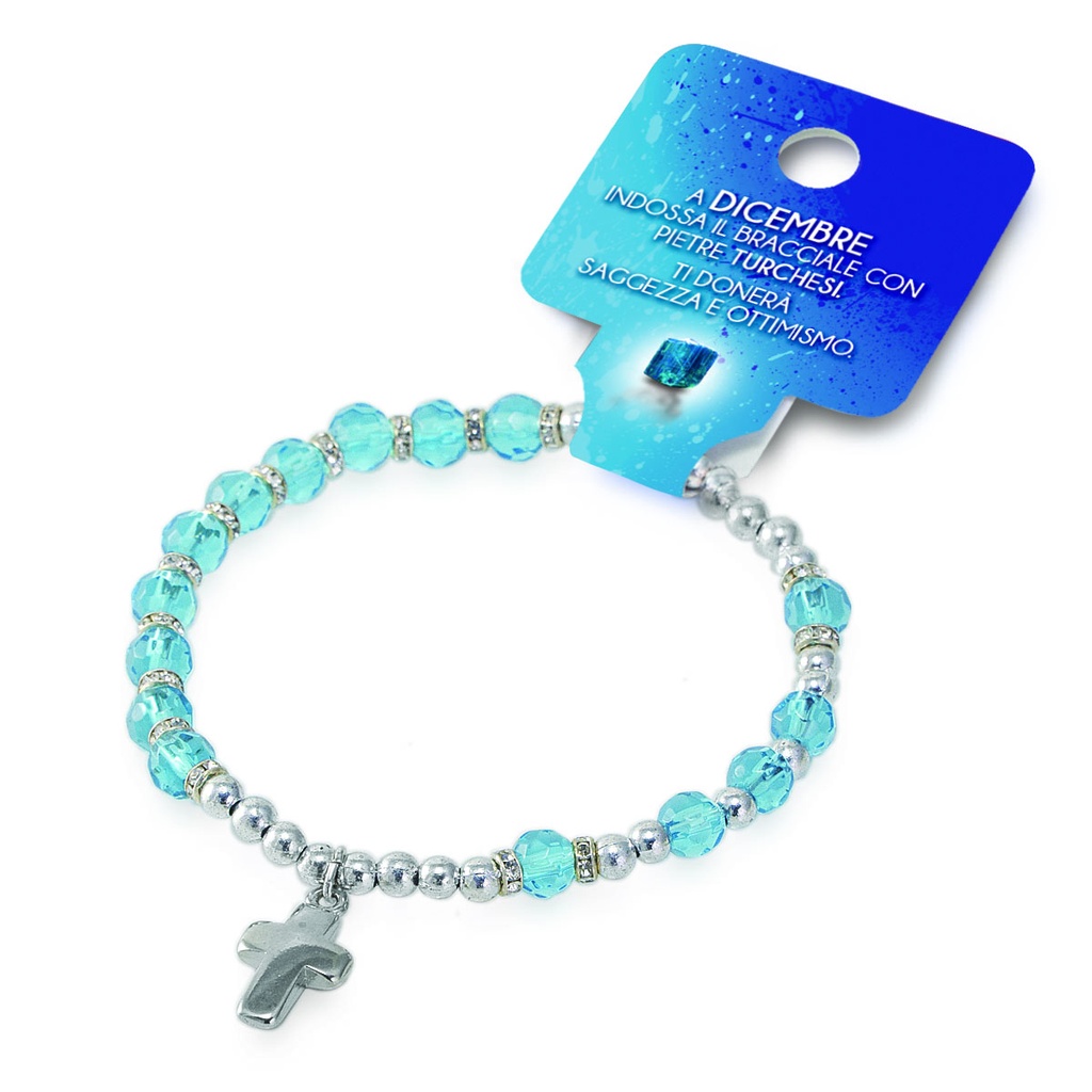 Armband van uw maand 'December' - imitatie kristal/turkoois blauw (Ø6mm)