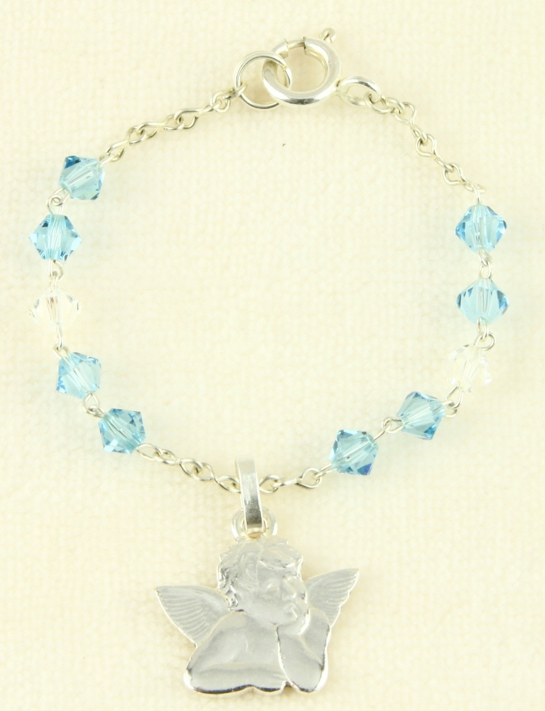 Taufarmband aus Swarovski/hellblau - Verschluss/Engel/Kästch (Ø4mm)