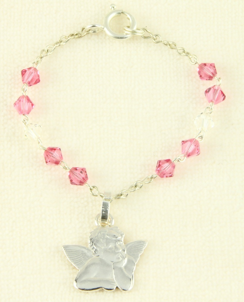 Bracelet pour baptême avec perles Swarovski - rose (Ø4mm)