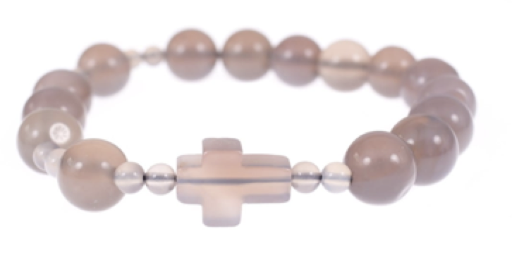 Armband/elastiek - natuurparels/kruisje agaat grijs (Ø10mm)