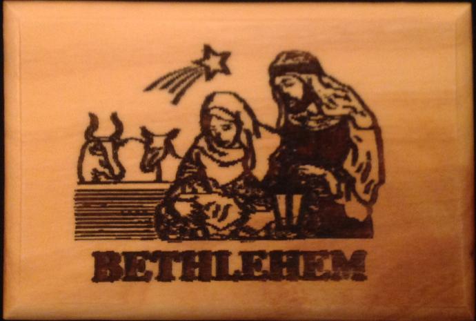 Magnète en bois d'olivier - Nativité (70x50mm)