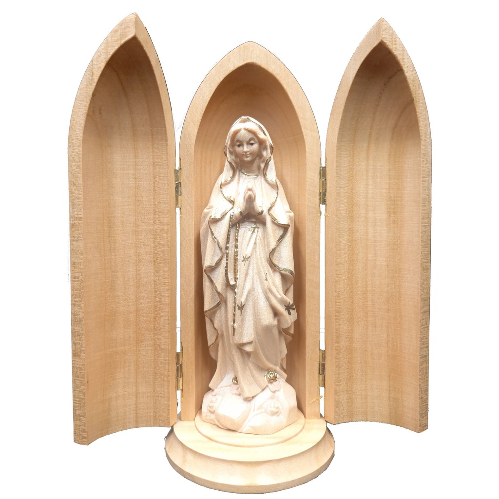 Nis Onze Lieve Vrouw van Lourdes - houtsnijwerk/goudstreep (10cm)