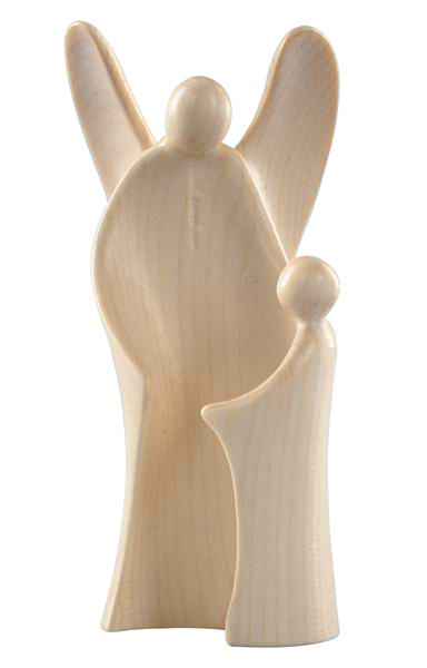 Statue Ange Gardien - bois sculpt/nature - 12cm
