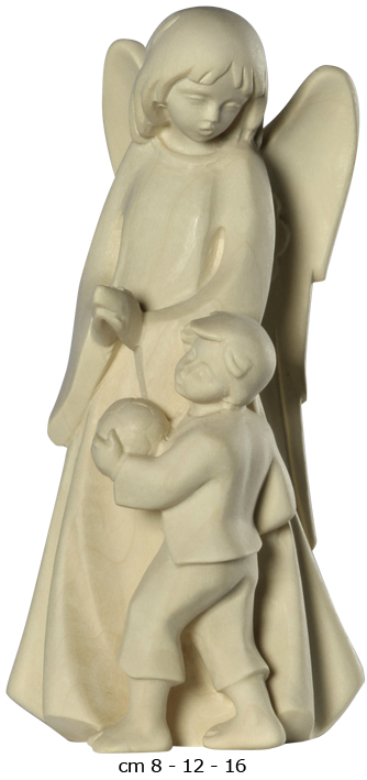 Schutzengel mit Junge - 8cm - Natur