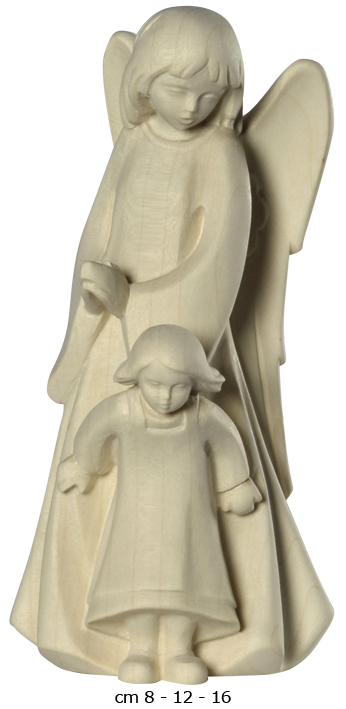 Statue Ange Gardien/fille - bois sculpt/natur - 8cm