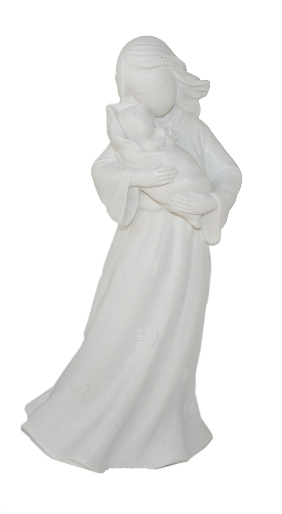 Fillette avec bébé  - résine/blanche - 13 cm