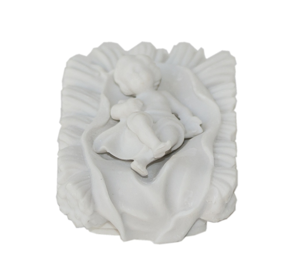 Jezus in kribbe  - kunsthars/wit - 6 cm