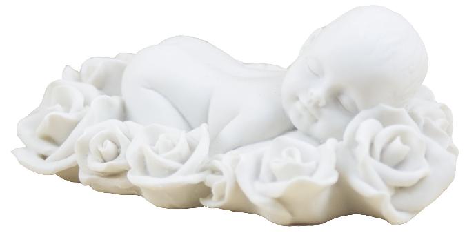 Baby tussen bloemen - kunsthars/wit - 12*9cm