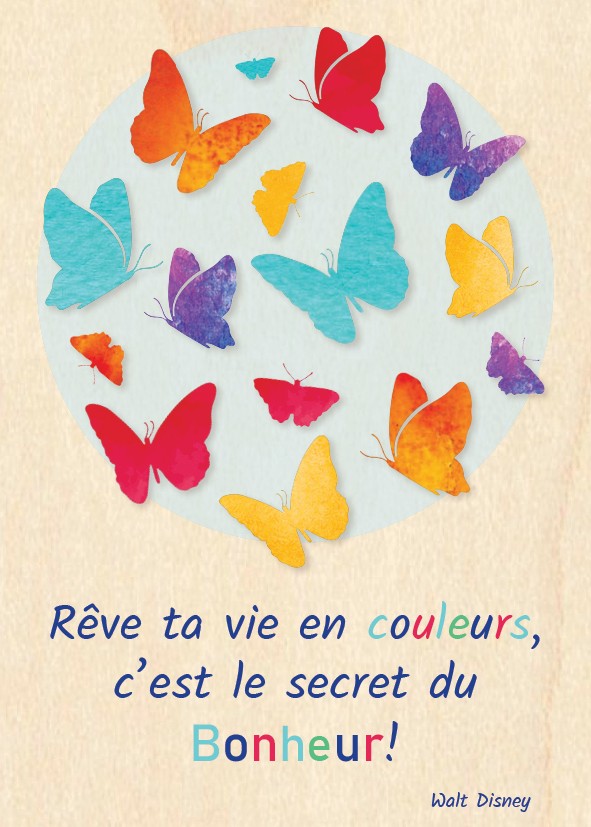 Wenskaart hout - 10x14cm - Rêve ta vie en couleurs,...
