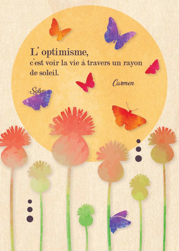 Wenskaart hout - 10x14cm - L'optimisme, c'est voir la vie … travers...