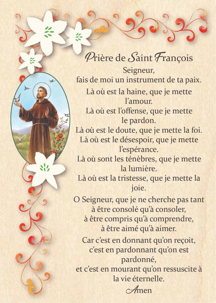 Holzkarte/magneet - 10x14cm - Prière de Saint François