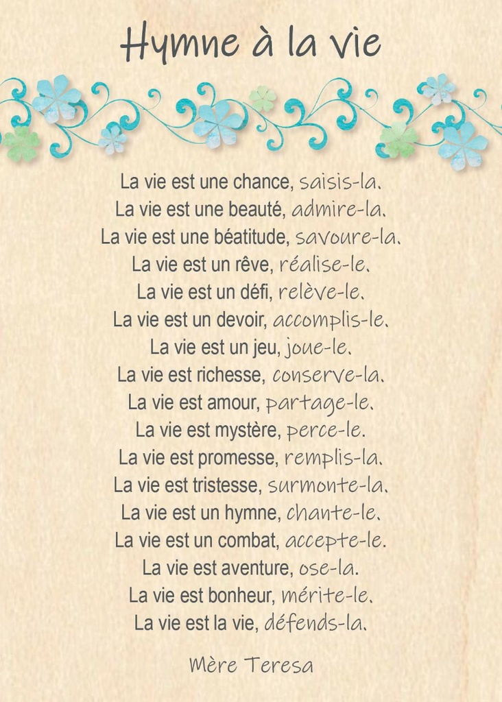 Holzkarte/magnet - 10x14cm - Hymne … la vie