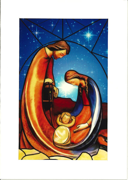 Kerstkaart/vitro-dubbel - H. Familie - cello+omslag (110x150mm)
