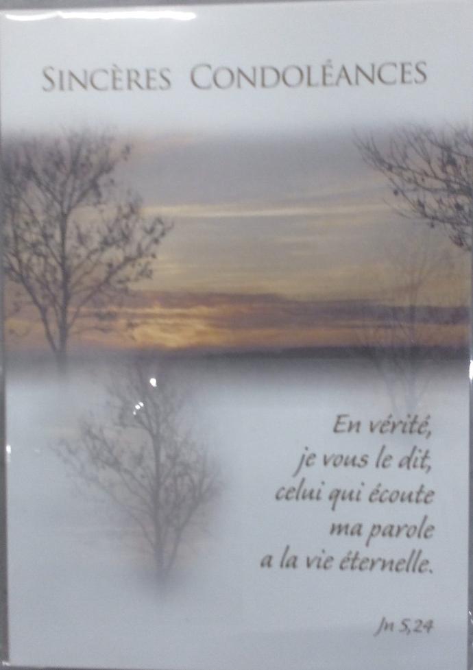 Kaart - 10x15cm - Sincères Condoléances, En vérité ... Jean