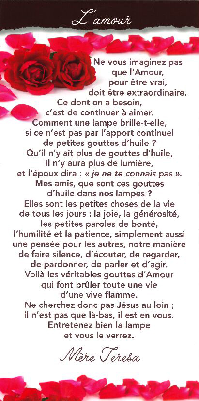 Carte texte 10.5x21cm + enveloppe - Amour (M Therese)