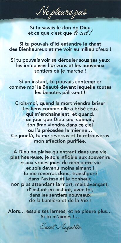 Carte texte 10.5x21cm + enveloppe - Ne pleure pas