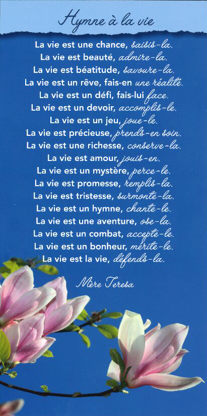 Carte texte 10.5x21cm + enveloppe - La vie