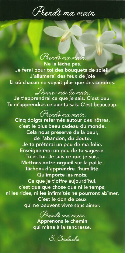 Carte texte 10.5x21cm + enveloppe - Prends ma main