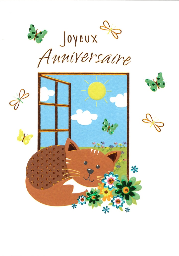 Wenskaart Joyeux Anniversaire - 12x17cm/cello+omslag
