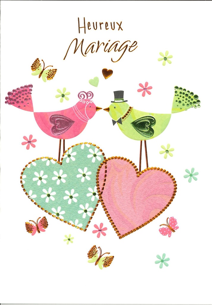 Wenskaart Heureux Mariage - 12x17cm/cello+omslag