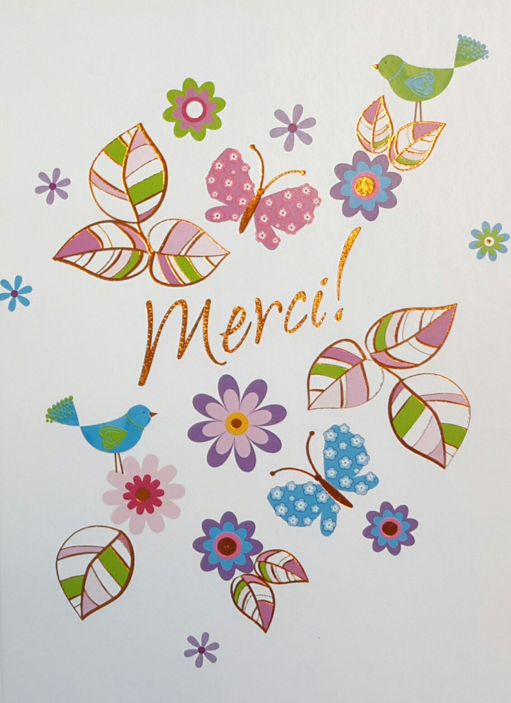 Wenskaart Merci - 12x17cm/cello+omslag