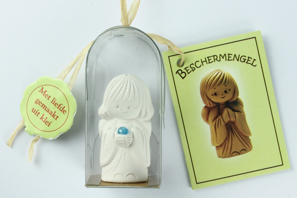 Beschermengel TC wit/imm. cristal steentje - in cello verpakking - Nederlandse tekst - assorti