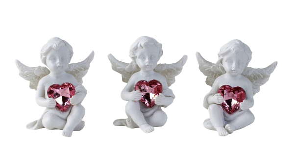 Angel sitting with rose color heart h=4,5cm asst.
