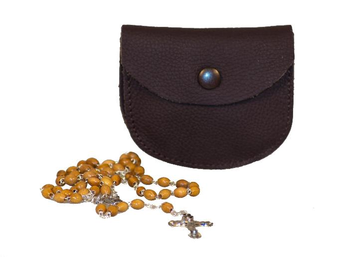 Etui chapelet - cuir/petit - brun (80x70mm)