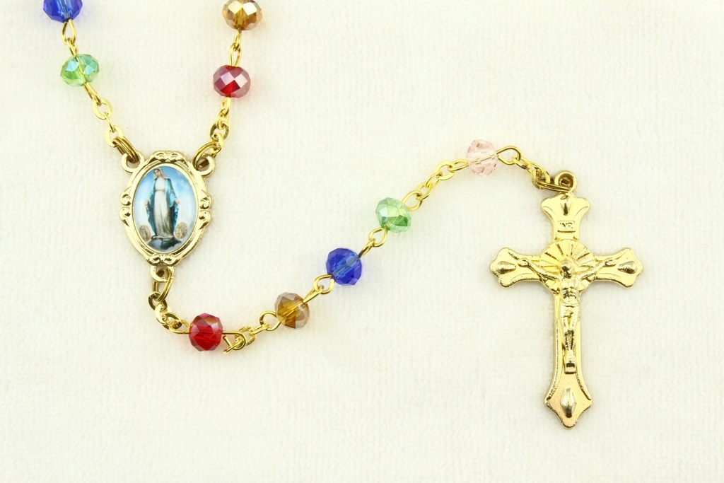 Chapelet - im. cristal/chaîne doré - multi couleur (⌀ 6mm)