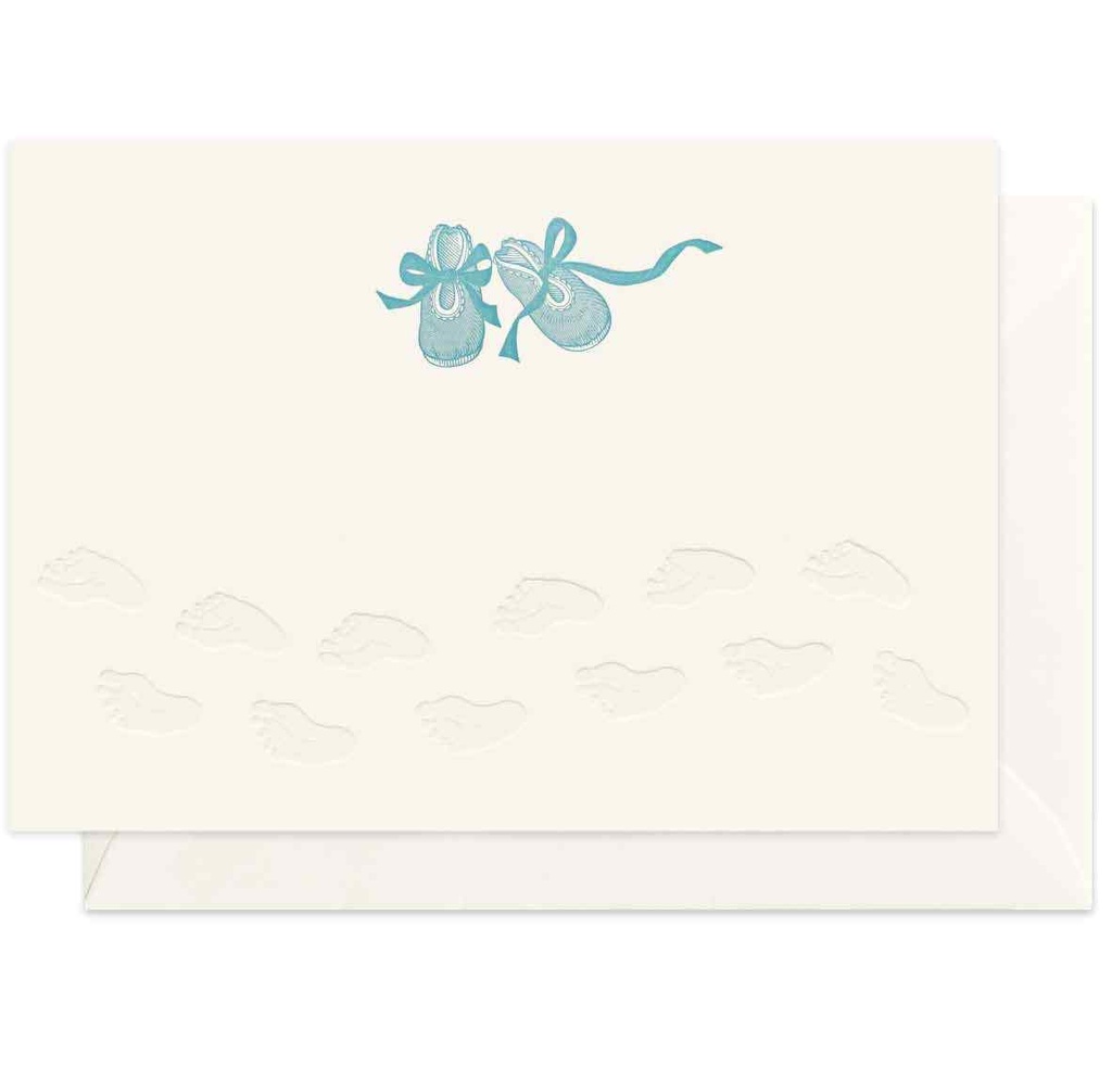 CARTE DOUBLE CHAUSSONS BEBE BLEU 10,5*14,8 CM