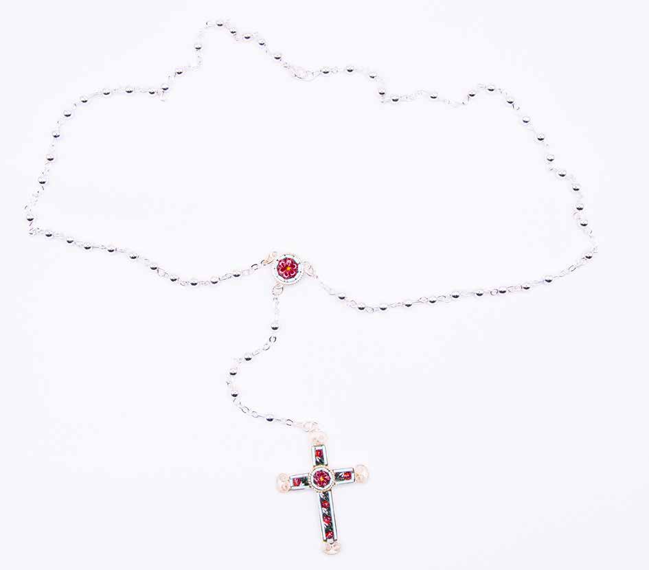 MOSAIQUE BIZANTINE CHAPELET ARGENT  CROIX ROUGE
