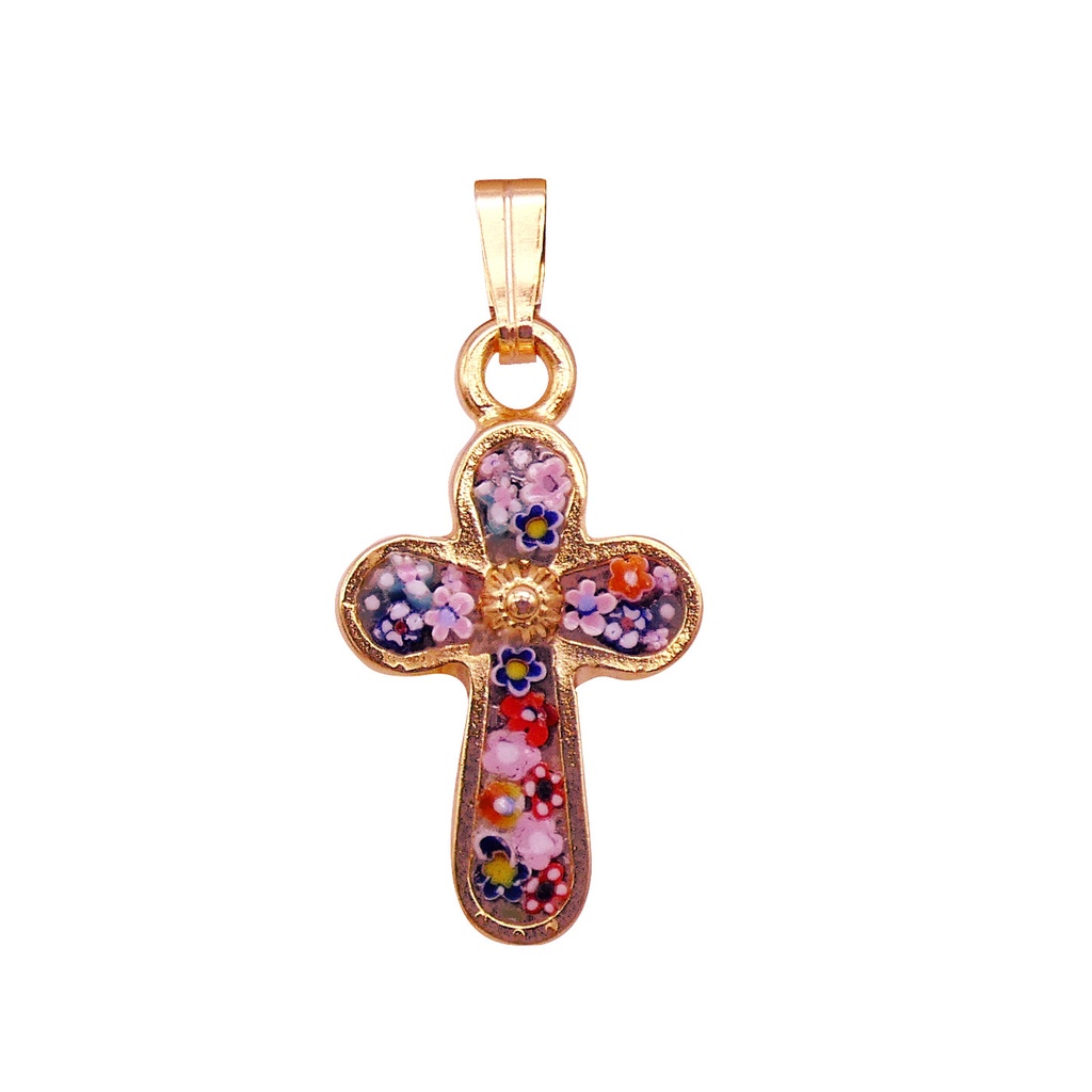 MOSAIQUE BIZANTINE PENDENTIF CROIX ARRONDIE 2*1 CM