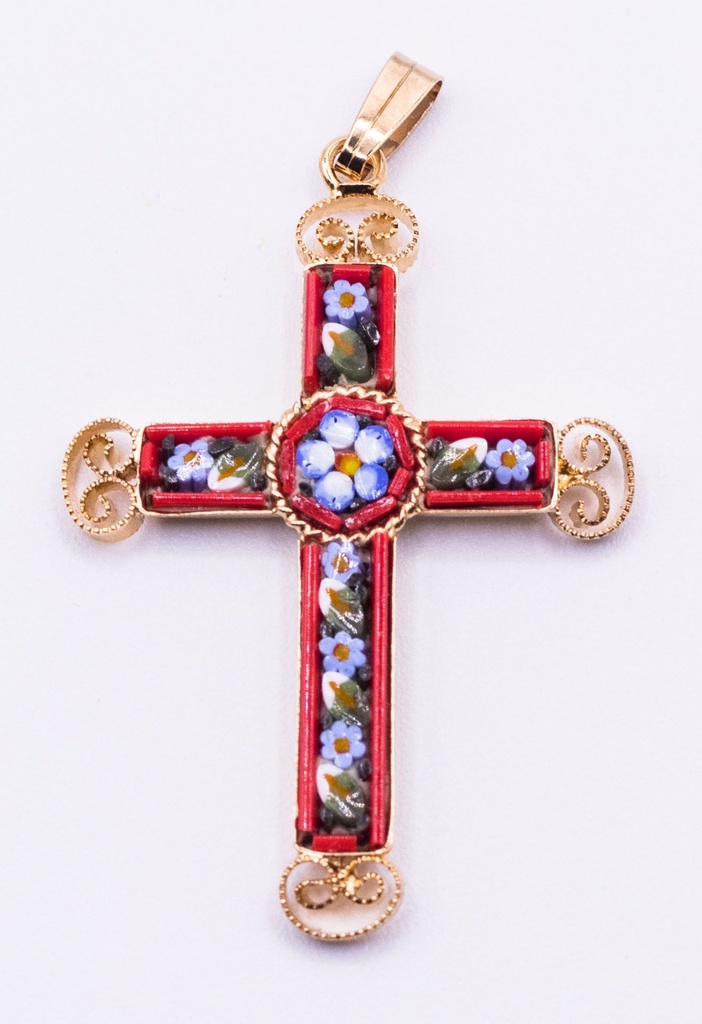 MOSAIQUE BIZANTINE PENDENTIF CROIX ROUGE 4*2,5 CM
