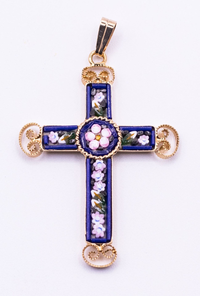 MOSAIQUE BIZANTINE PENDENTIF CROIX BLEU MARINE 4*2,5 CM AVEC BOITE