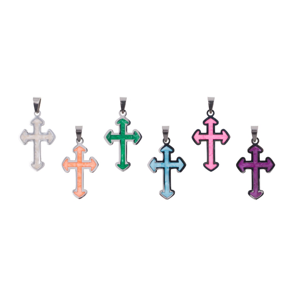 Ketting (48-55cm) met Kruis 25mm - assorti kleuren - RVS