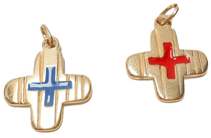 Croix pendentif/doré/bleu - 22x22mm