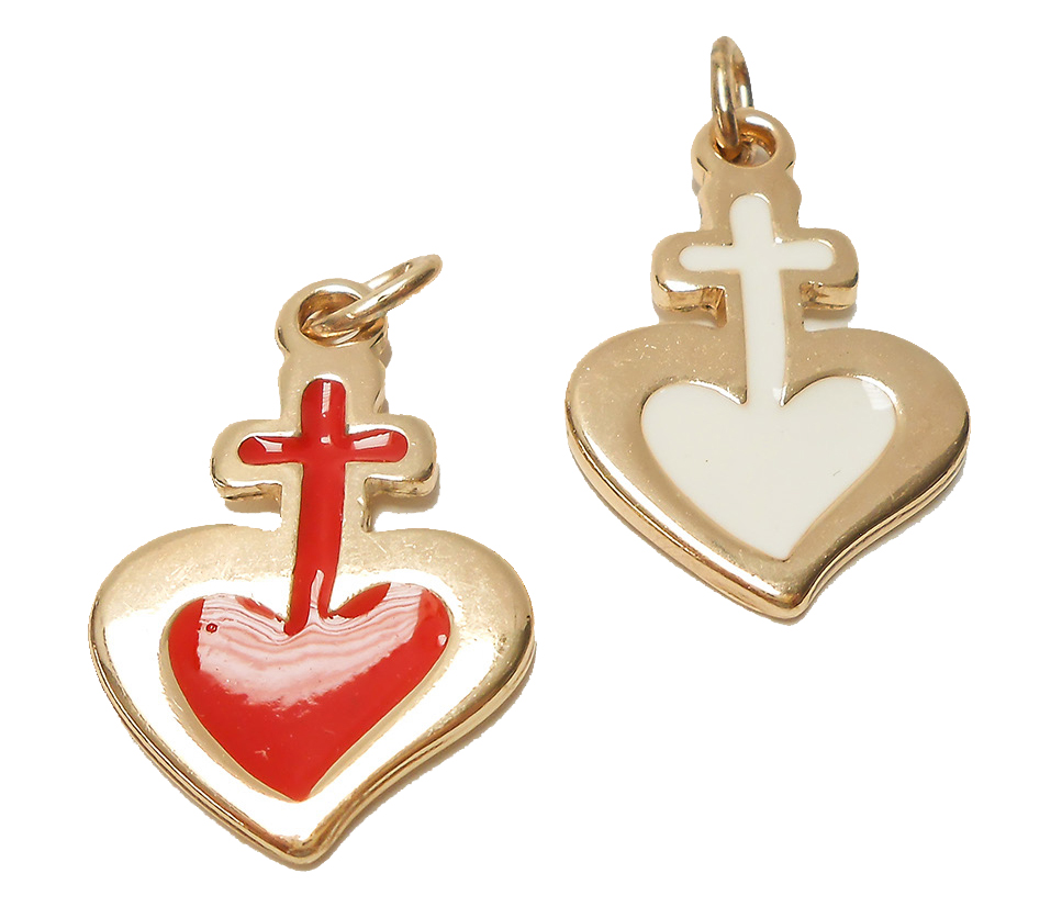 Coeur pendentif/doré/rouge - 30x20mm
